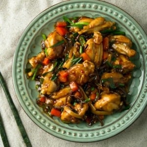 A plate of stir-fried frog legs