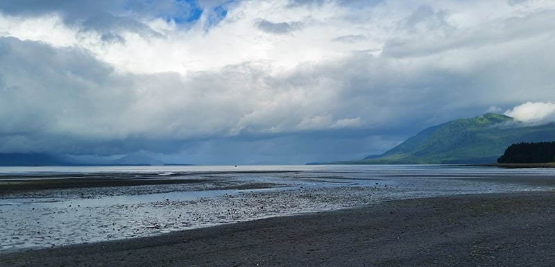 A sandy beach next to a body of water