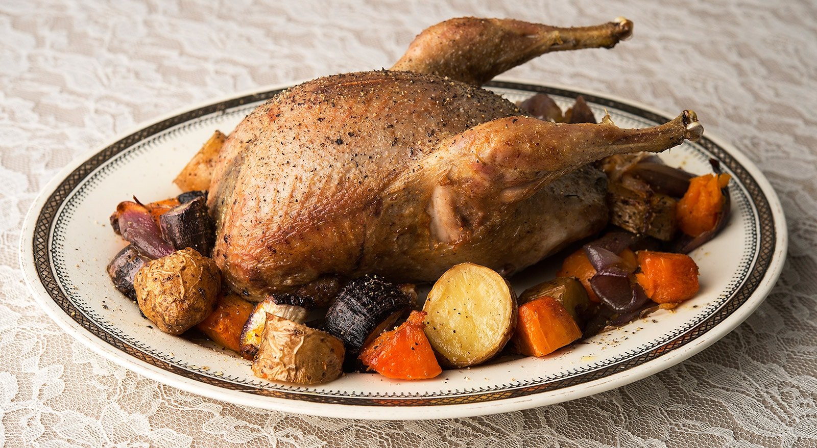 Roast sharp-tailed grouse with root vegetables