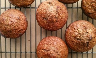 Acorn muffins cooling on a rack.