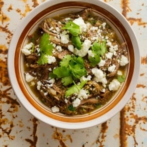 Chile verde in a bowl, ready to eat.