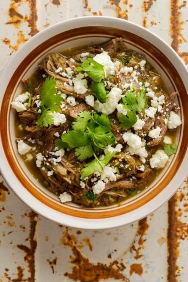 Chile verde in a bowl, ready to eat.