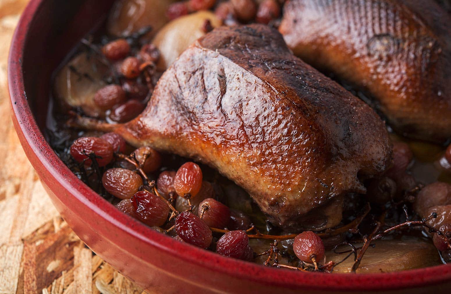 cooked duck with grapes