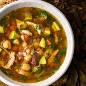 A bowl of caldo tlalpeno soup