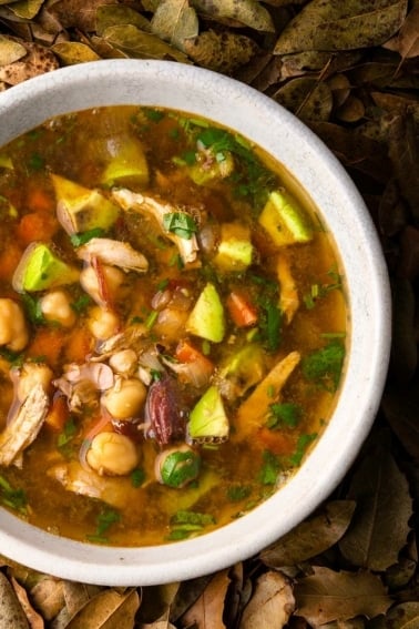 A bowl of caldo tlalpeno soup
