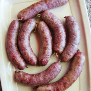 Polish duck sausages on a tray