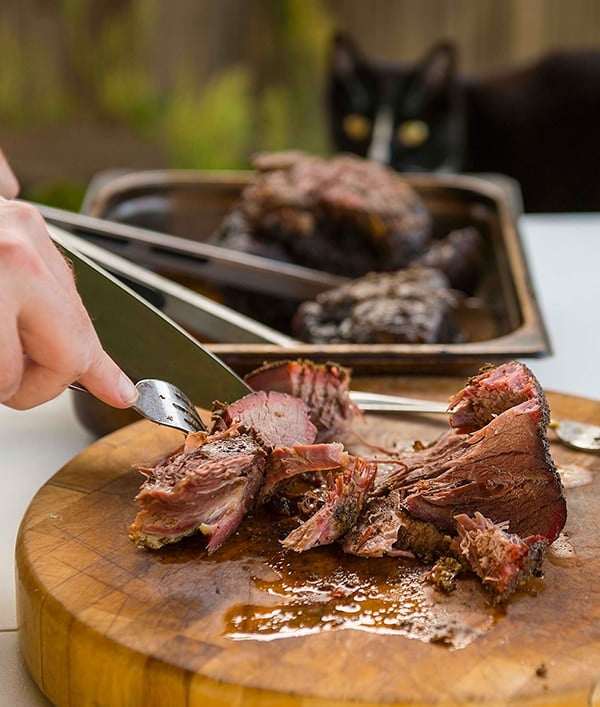 Chopping up wild hog BBQ