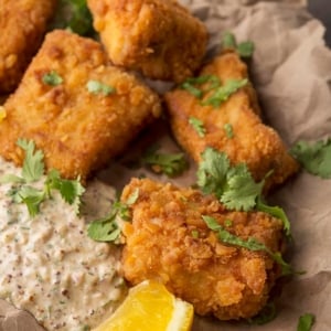 Closeup of fried snapper bites recipe