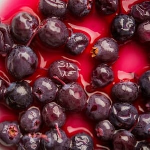 Closeup of pickled blueberries recipe