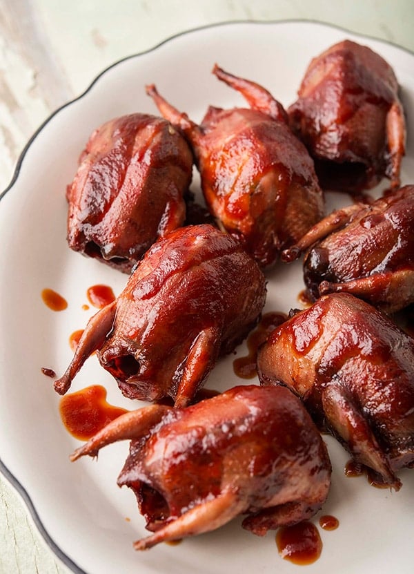 prickly pear BBQ sauce over grilled doves