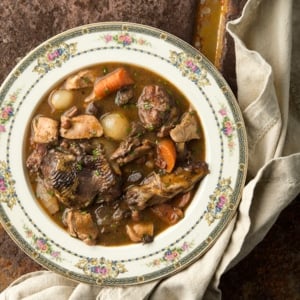 pheasant stew in the style of coq au vin