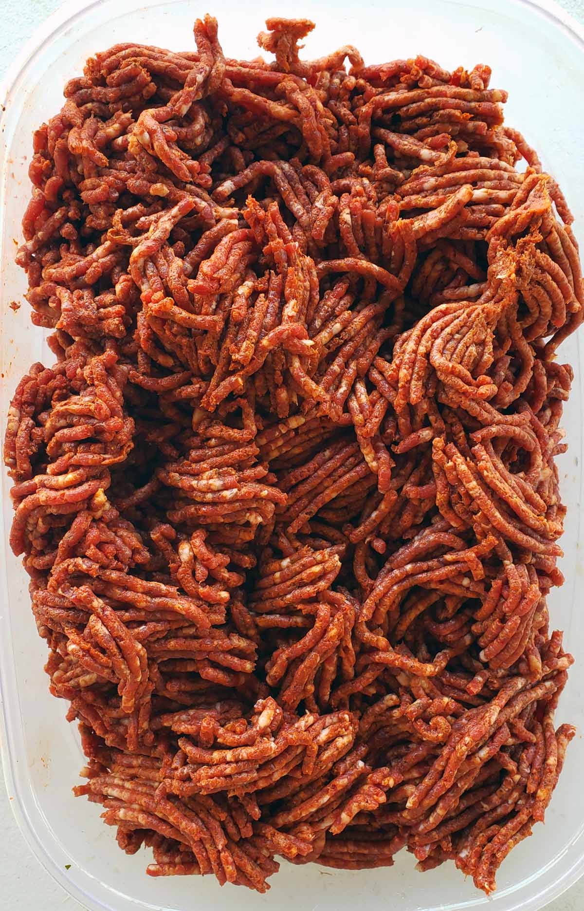 A tub of bulk Mexican chorizo