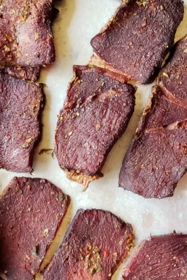 Carne seca on a sheet tray