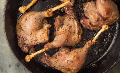 Duck confit crisped up in a pan