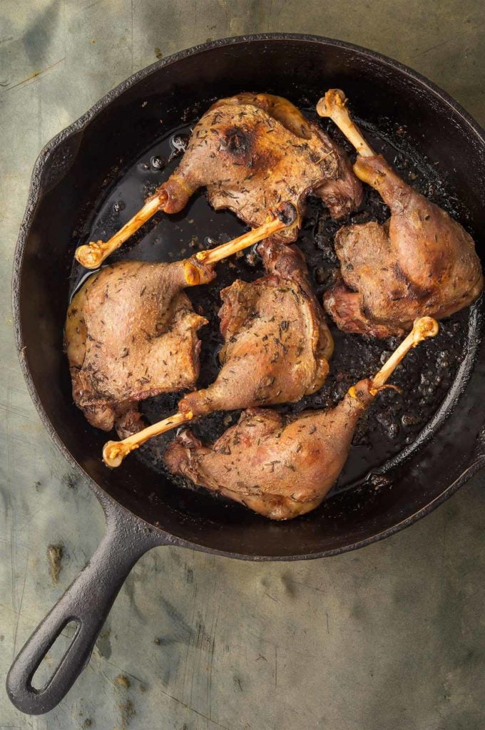 Duck confit crisped up in a pan