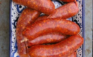 A platter of Mexican chorizo in casings