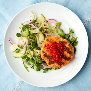 Salmon patties with a summer salad