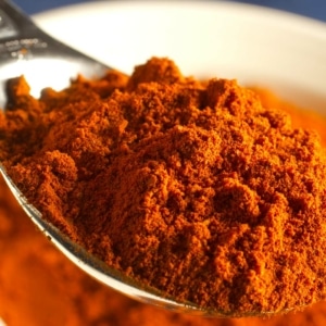 Close up of berbere powder in a spoon