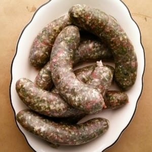 Fresh green chorizo on a platter