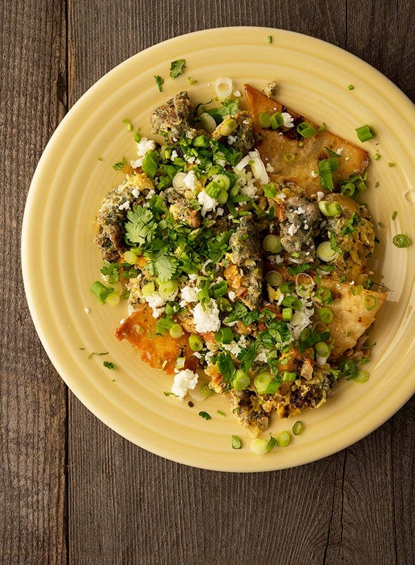 green chorizo in chilaquiles