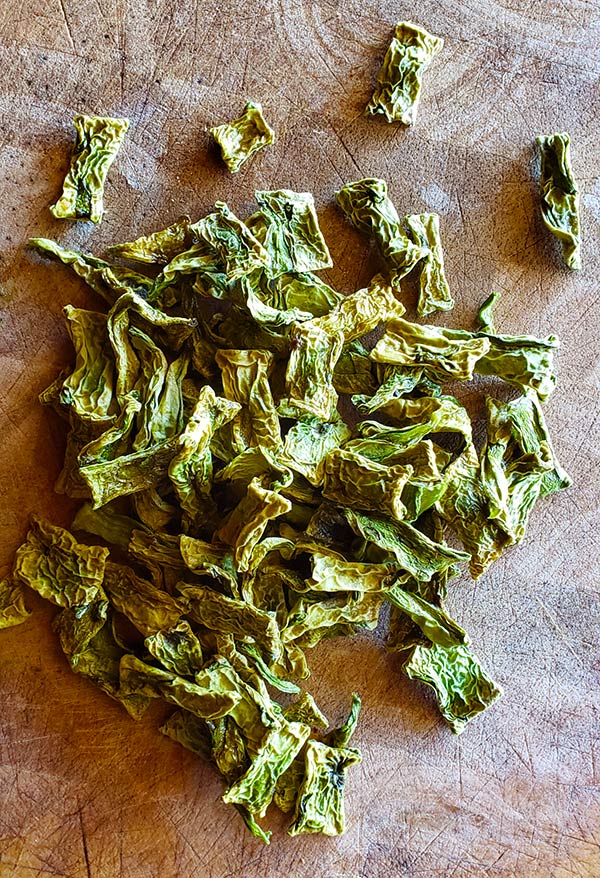 dried nopales on a cutting board