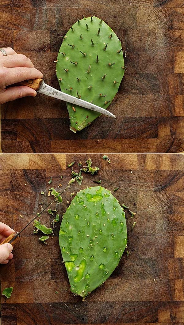 shaving spines off nopales