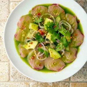 Mexican aguachile recipe on a plate, ready to eat