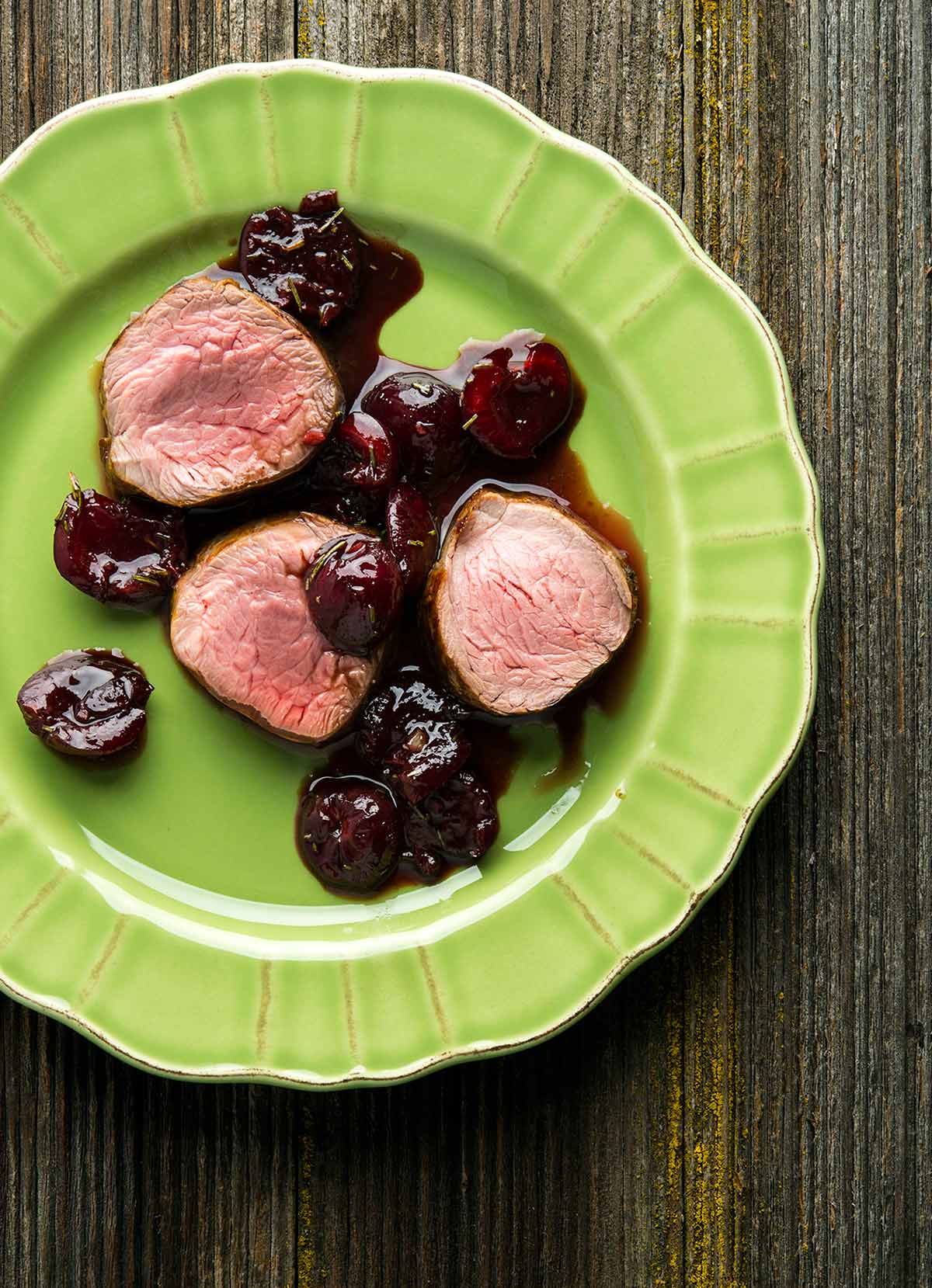 Wild boar tenderloin with cherry sauce