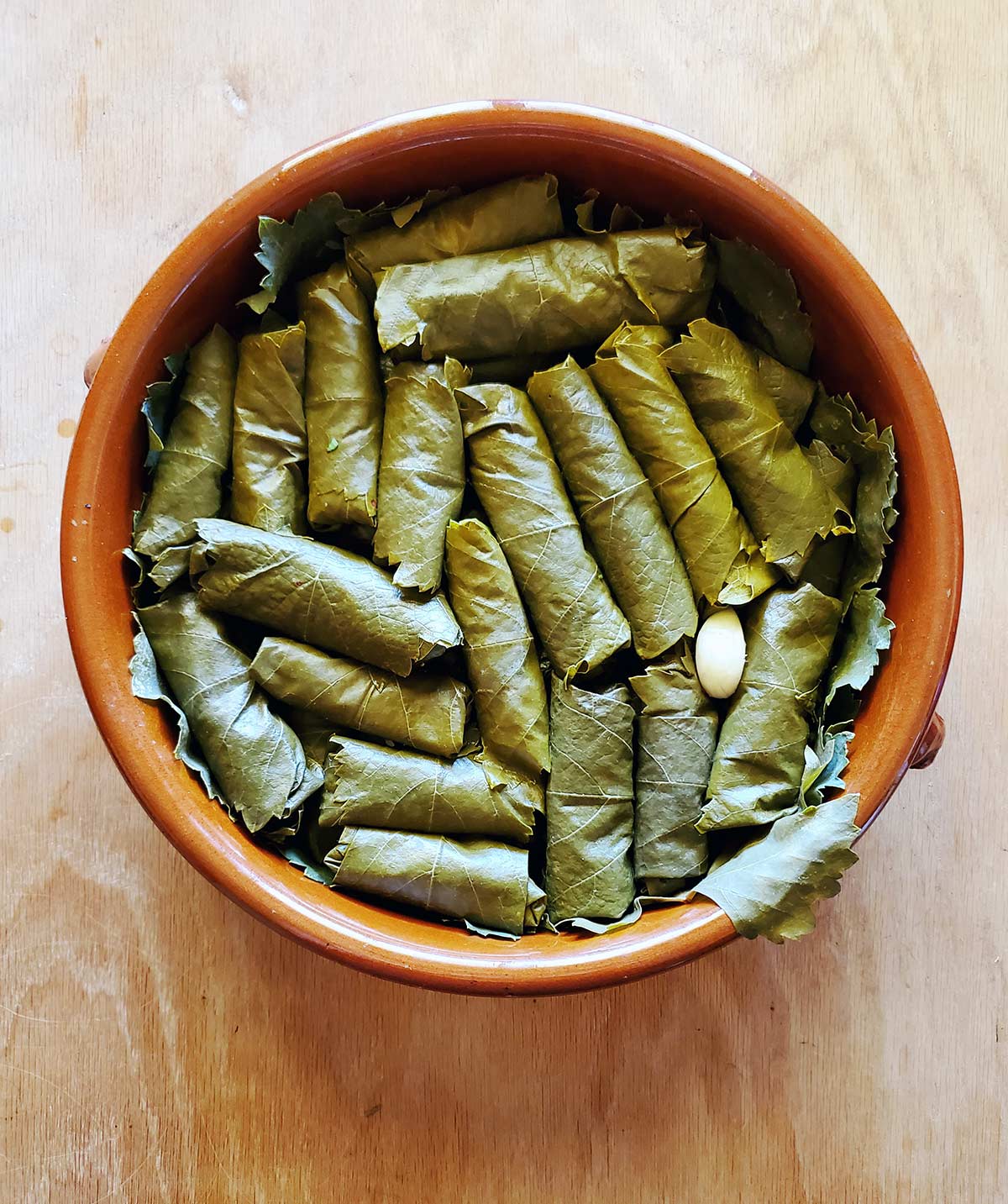 Dolmades ready to be cooked