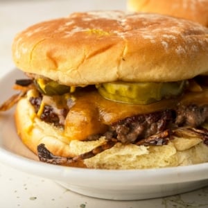 An Oklahoma onion burger on a plate.