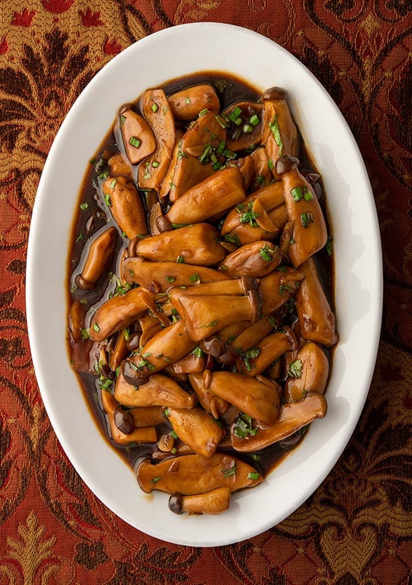 Chinese braised mushrooms ready to serve