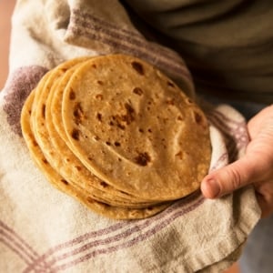 Finished homemade flour tortillas ready to eat