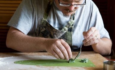 Hank Shaw making pasta.