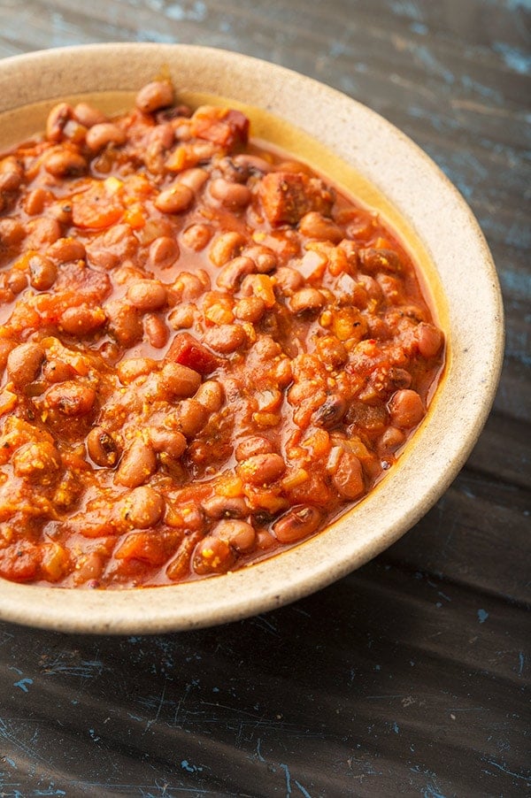 closeup of red red stew