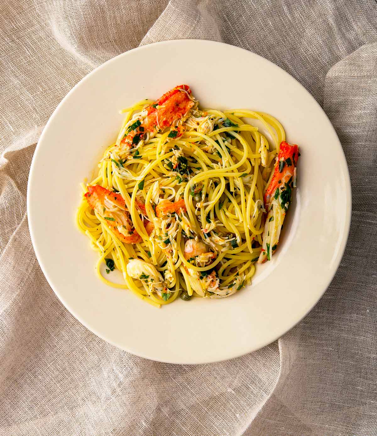 A plate of crab pasta