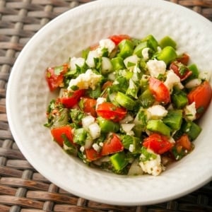 Close up of a bowl of ensalada de nopales