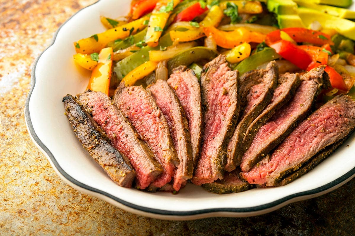 Closeup of a plate of venison fajitas