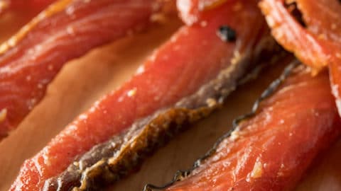 Brown sugar-cured smoked salmon portions and tails