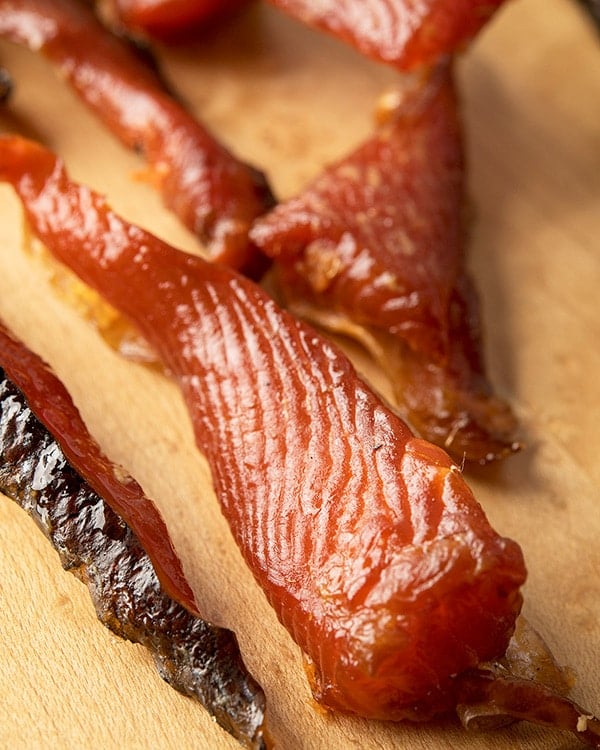 Salmon jerky closeup photo