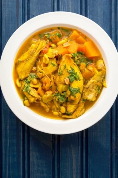 A bowl of coconut curry chicken