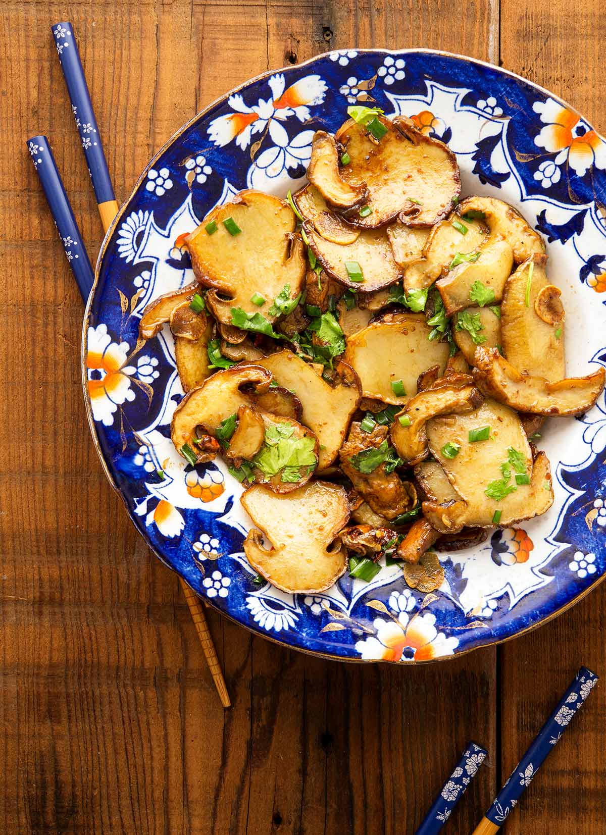 Chinese mushroom stir fry on a plate