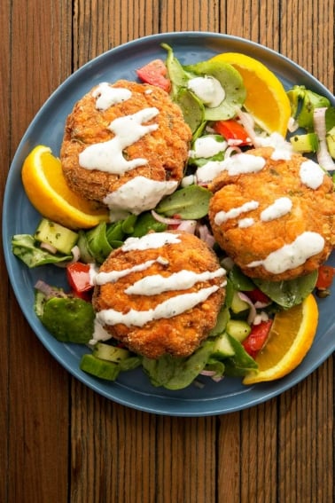 a plate of salmon cakes.