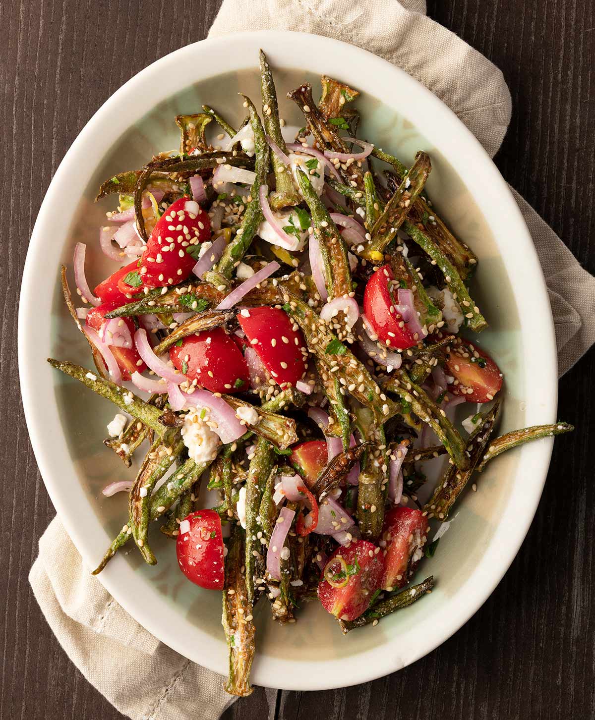 A platter of okra salad 