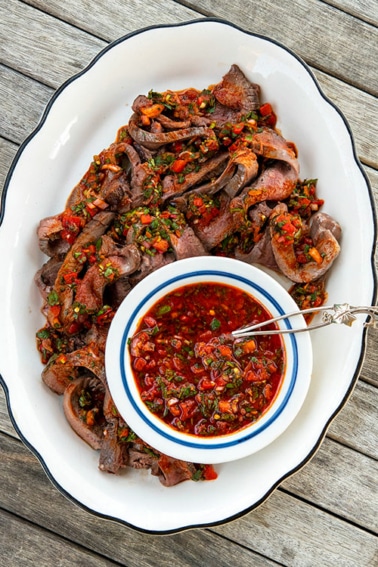 red chimichurri with venison steak