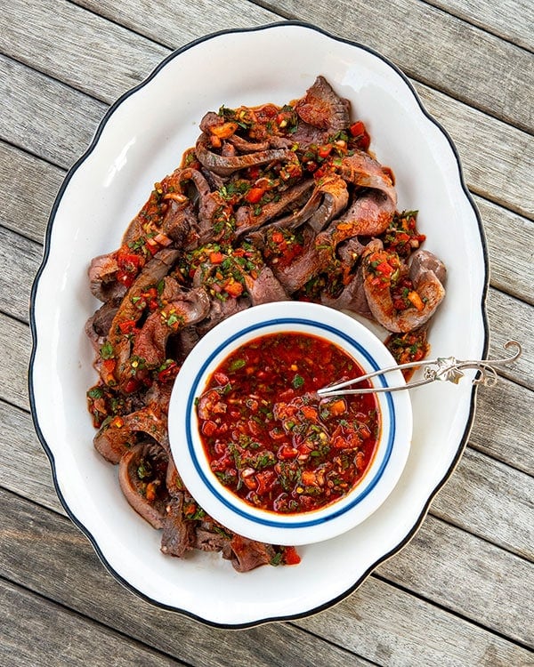 red chimichurri with venison steak