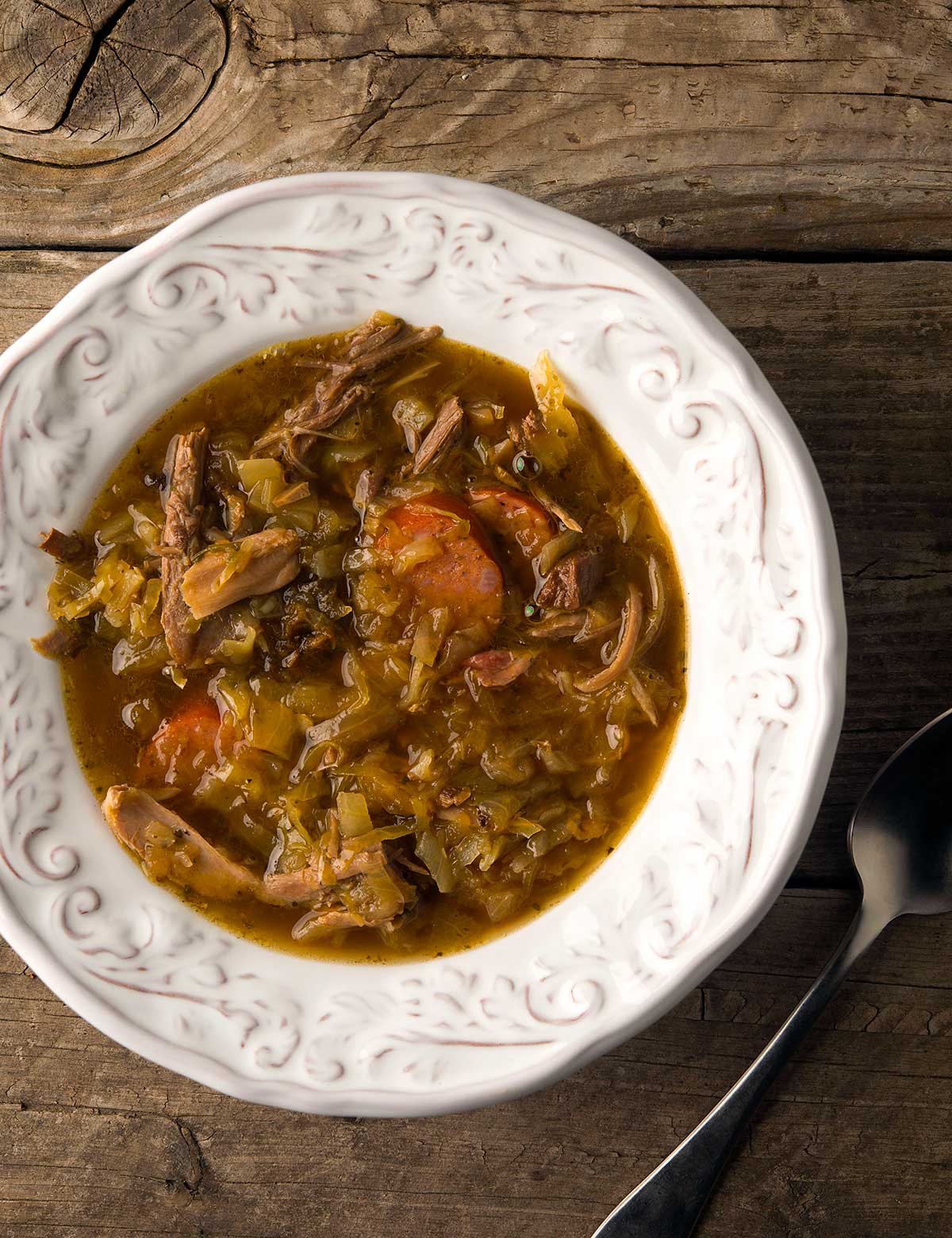 Closeup of a bowl of Polish bigos stew