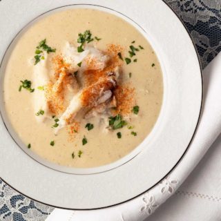 A bowl of cream of crab soup