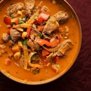 Thai red coconut curry in a bowl