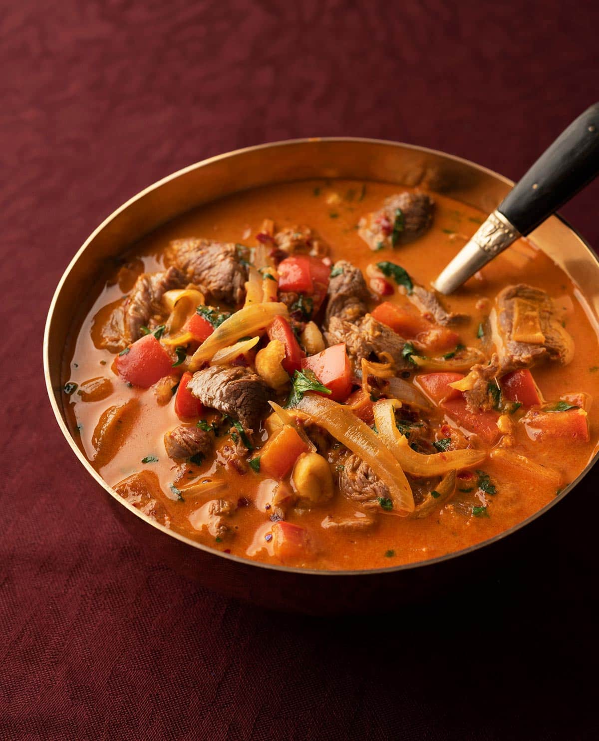 Closeup of the bowl of Thai red coconut curry