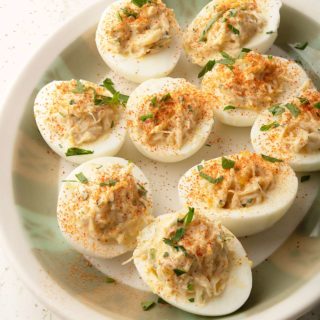 A platter of crab deviled eggs
